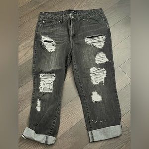 Ashley Mason Grey & White Low-Rise Ripped Boyfriend Jeans